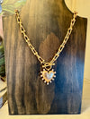 Matte Gold & Pearl Heart Toggle Necklace