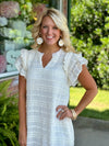 Cream Ruffle Dress with Flutter Sleeves