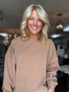 Deep Camel Ribbed Balloon Sleeve Pullover