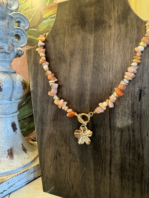 Neutral Beaded Flower Necklace