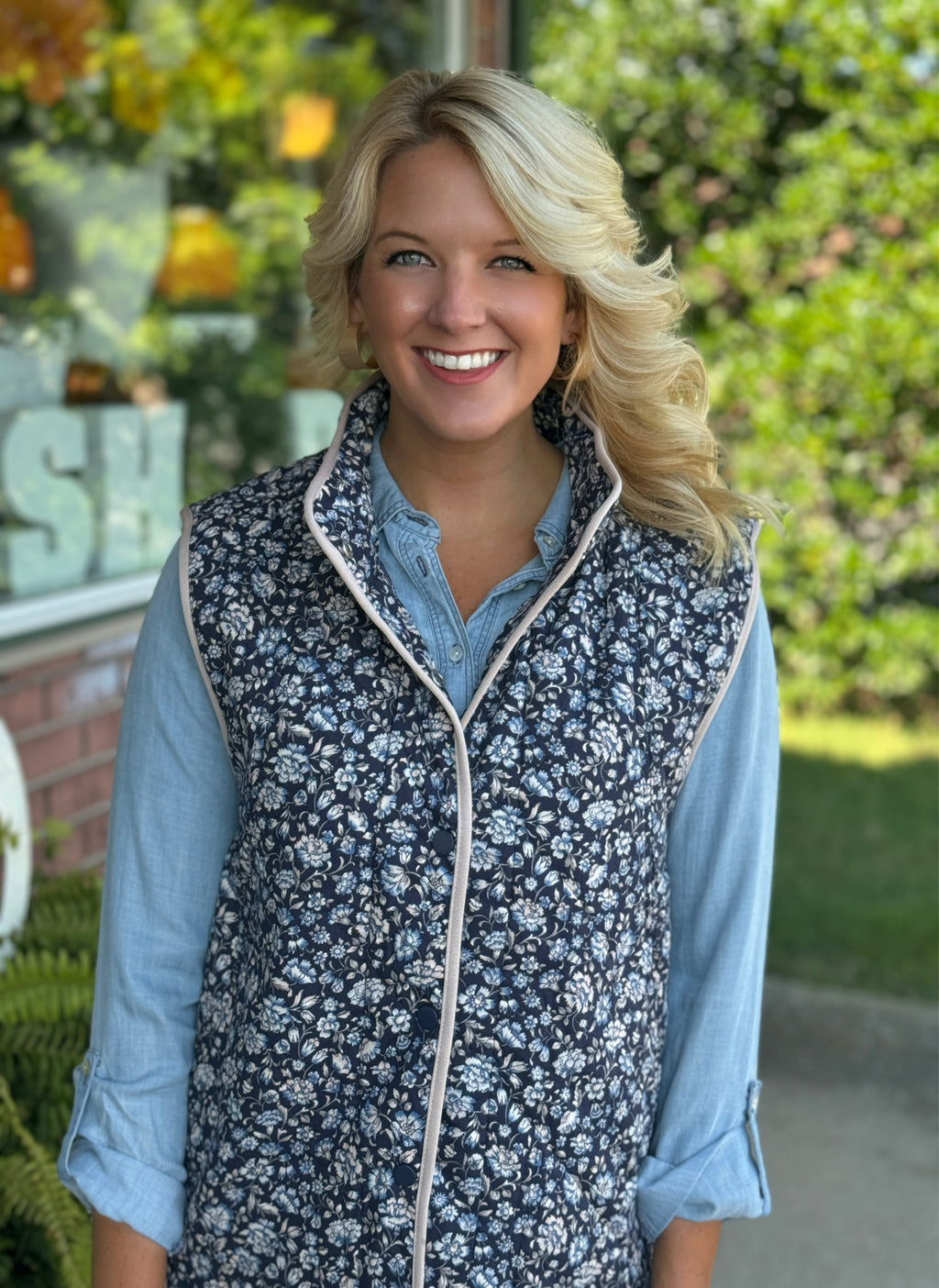 Navy Floral Print Vest