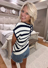 Stripe Scallop Trim Sweater with Tie Back Detail