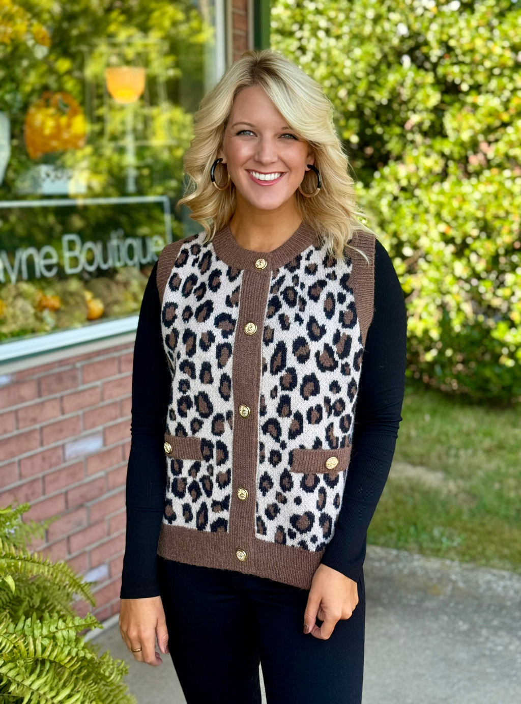 Leopard Sweater Vest with Gold Buttons