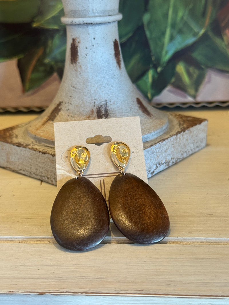 Brown Wood Dangle Statement Earring