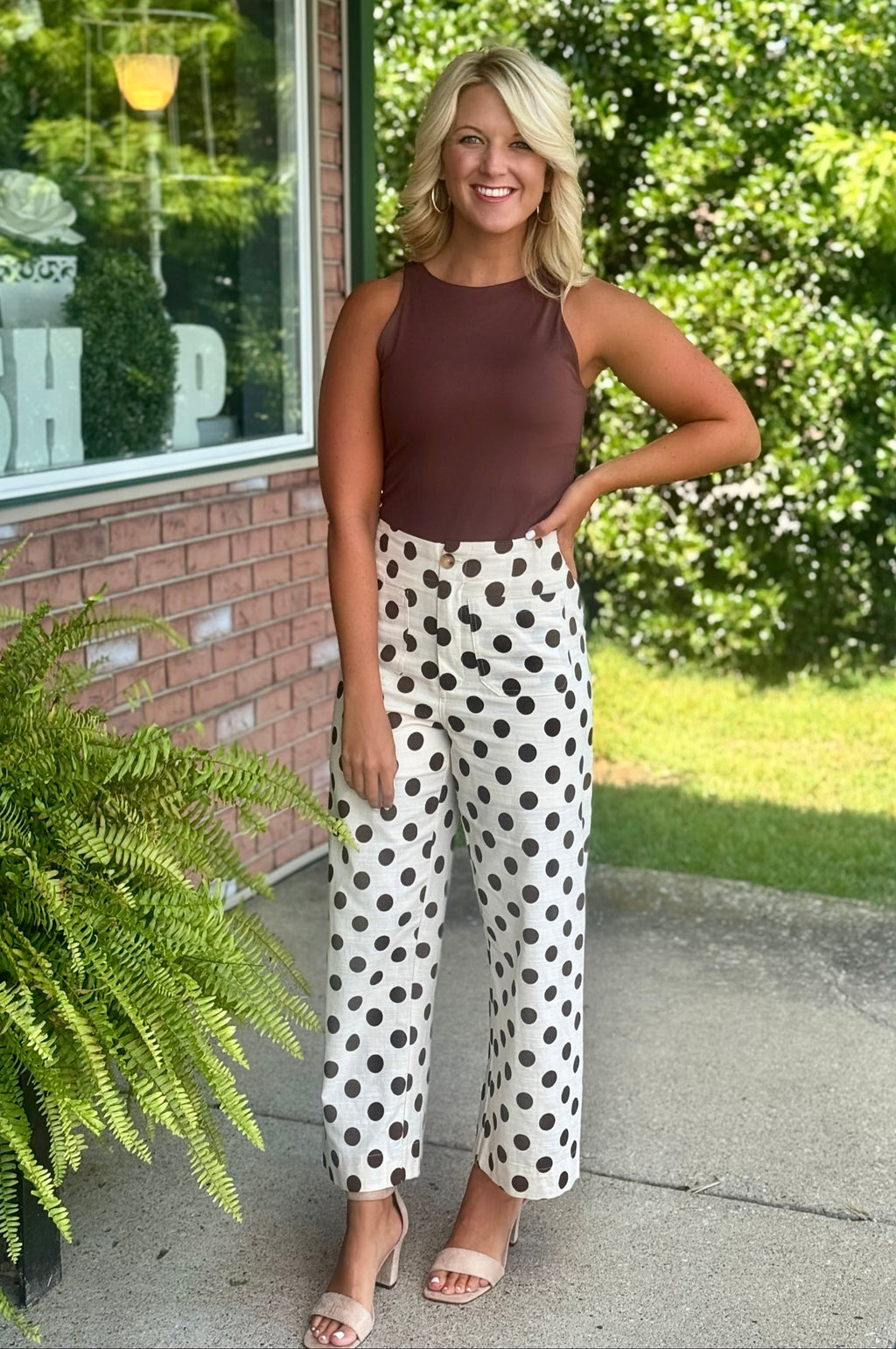 Brown Polka Dot Wide Leg Pant