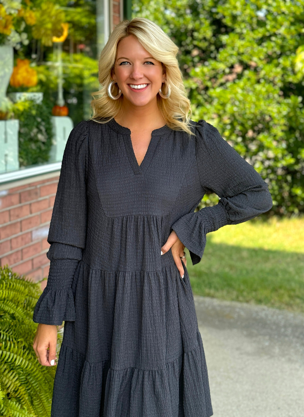 Charcoal Tiered Ruffle Midi Dress