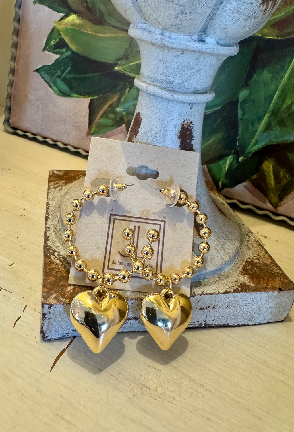 Gold Beaded Heart Earring