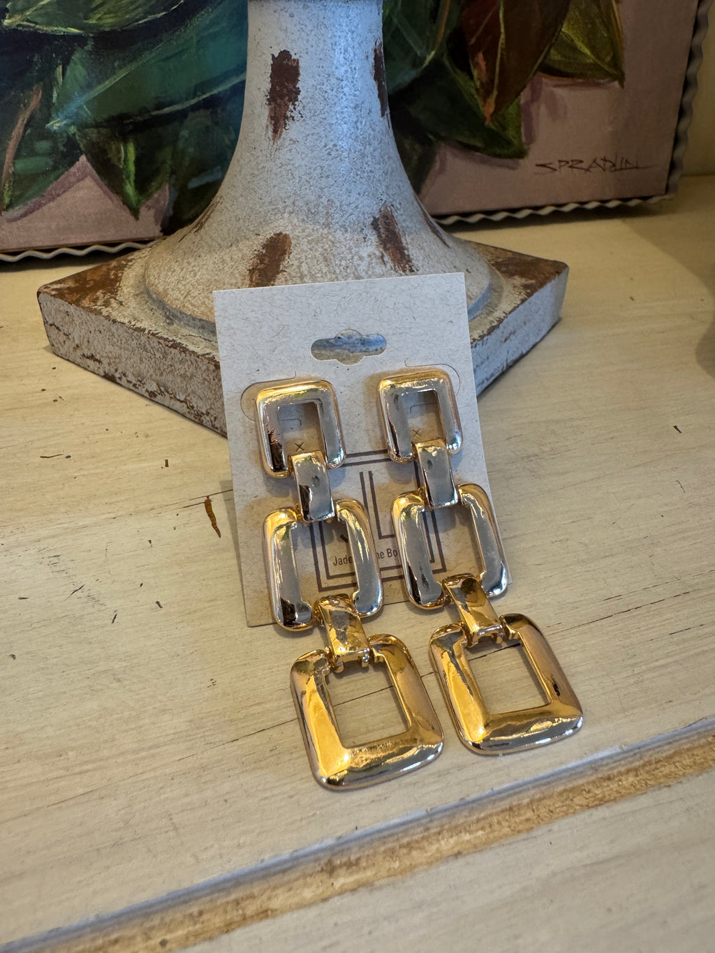 Gold Square Tiered Earring