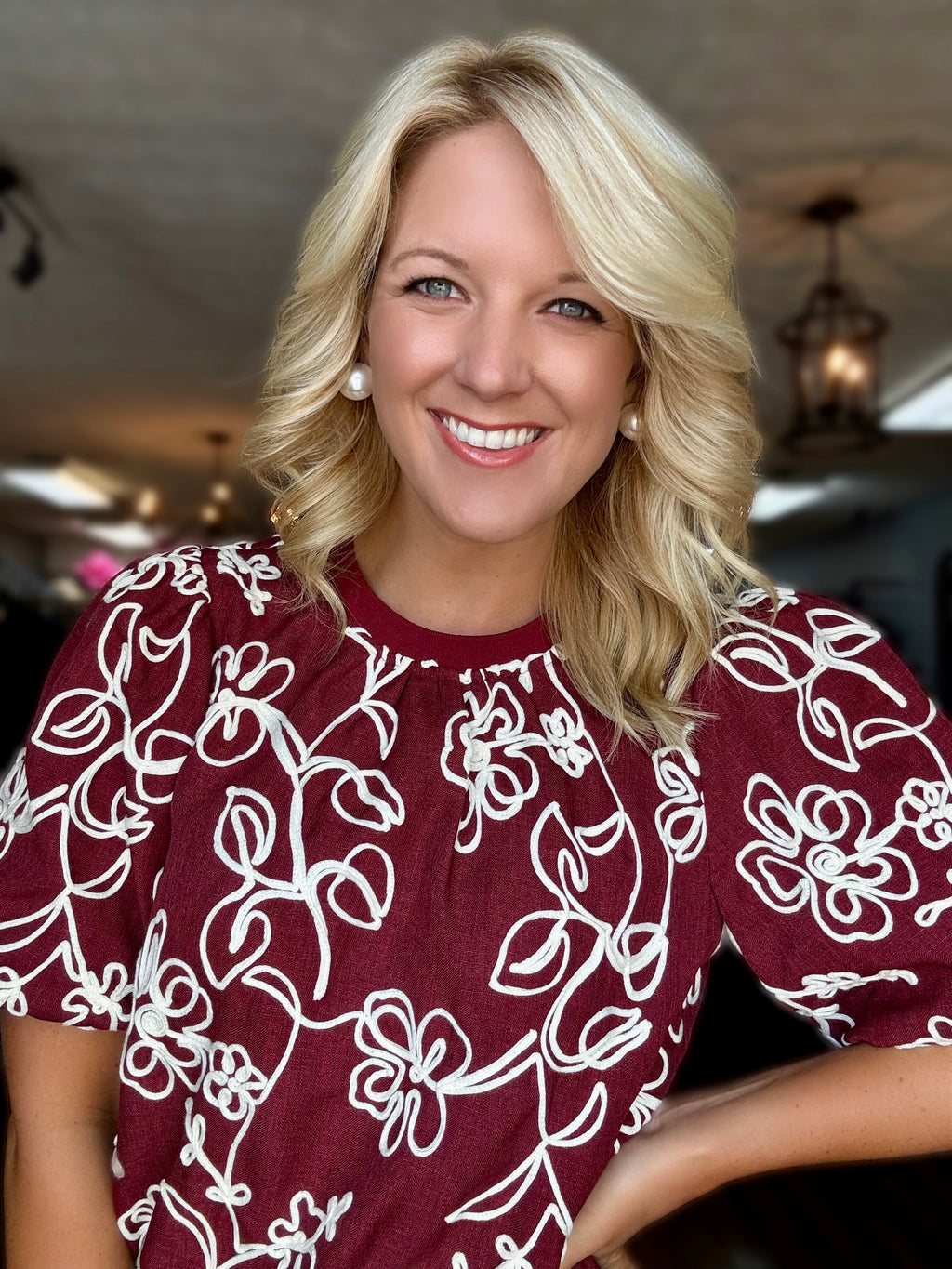 Burgundy Floral Embroidered Top