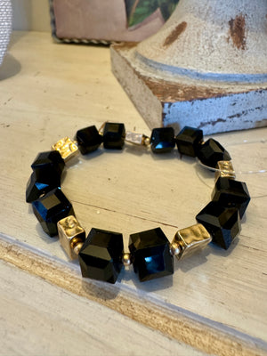 Black & Gold Square Beaded Bracelet