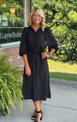 Black on Black Floral Midi Dress