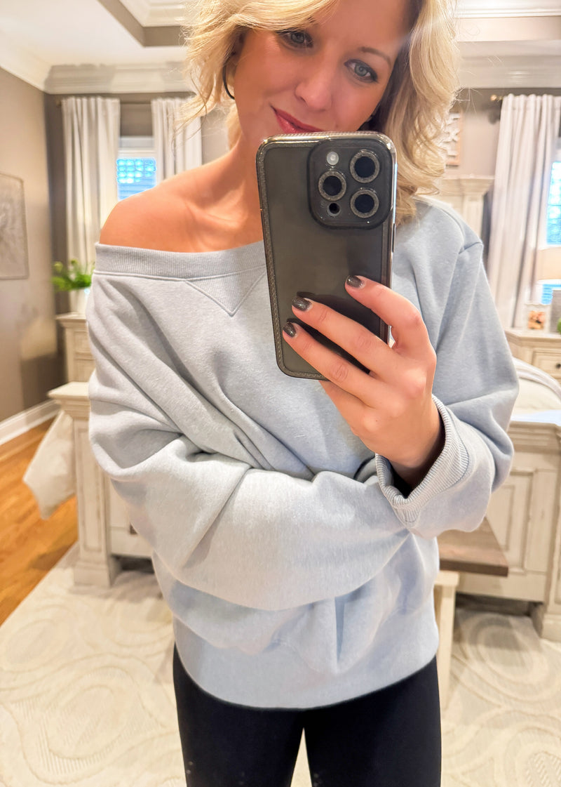 Heather Grey Wide Neck Sweatshirt