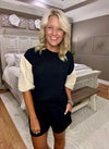 Black & Beige Quilted Top and Pant SET