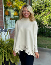 Oatmeal Laser Cut Detailed Sweater with Side Slit