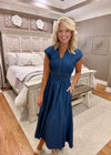 Denim Smocked Waist Dress with Zipper Detail
