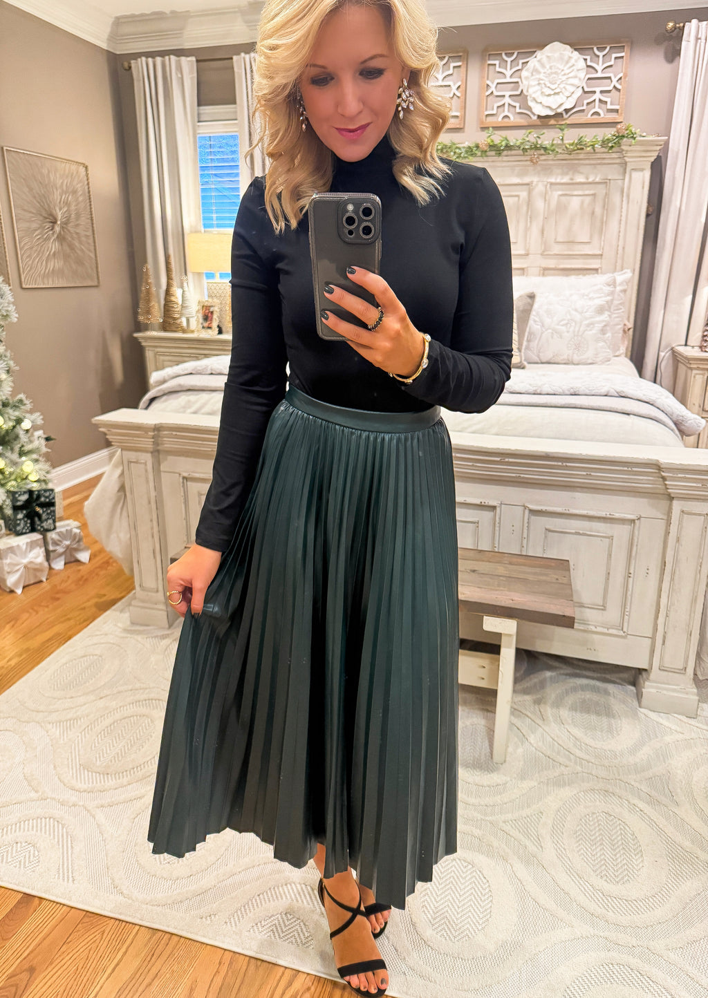 Forest Green Pleated Midi Skirt