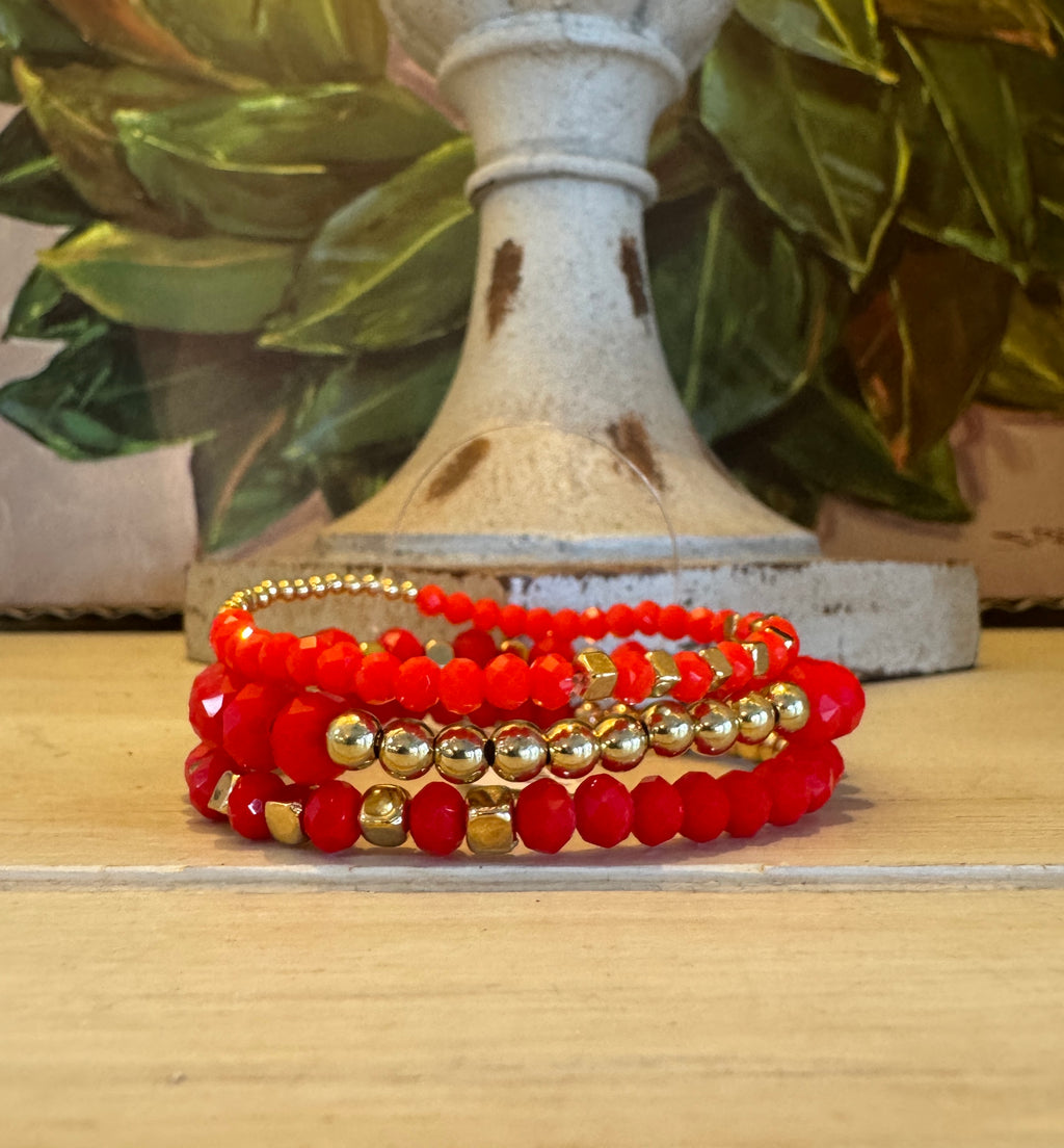 Red & Gold Beaded Bracelet Set