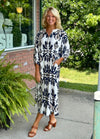 Navy Abstract Printed Midi Dress