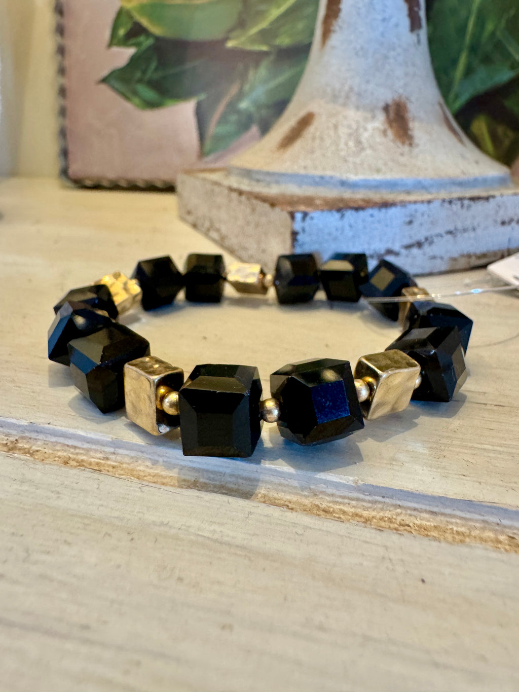 Black & Gold Square Beaded Bracelet