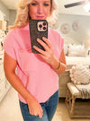 Pink Ribbed Short Sleeve Sweater