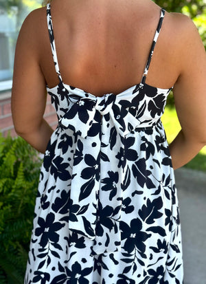 Floral Midi Dress with Tie Back Detail (2 colors)