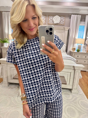 Navy Printed Top and Pant SET