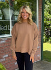 Deep Camel Ribbed Balloon Sleeve Pullover