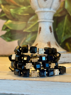 Black & Gold Square Beaded Bracelet