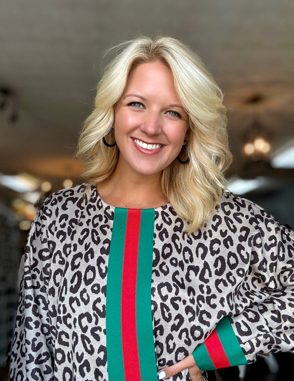 Cheetah Top with Color Rib Band Detail