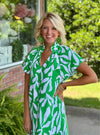 Green & White THML Dress with Ruffle Collar