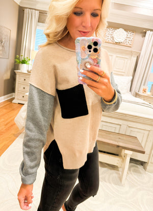 Colorblock Raw Edge Knit Sweater