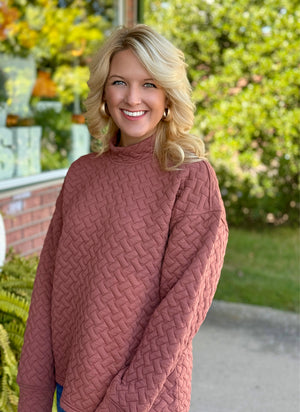 Quilted Mock Neck Pullover