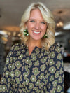 Floral Print Top with Cinched Waist & Ruffle Derail