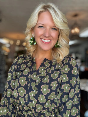 Floral Print Top with Cinched Waist & Ruffle Derail