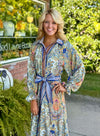 Printed Midi Dress with Contrast Detail & Tie Belt