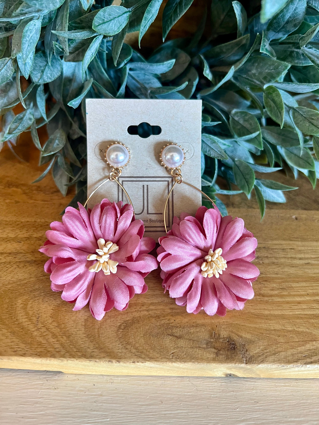 Mauve Pink Flower Statement Earrings