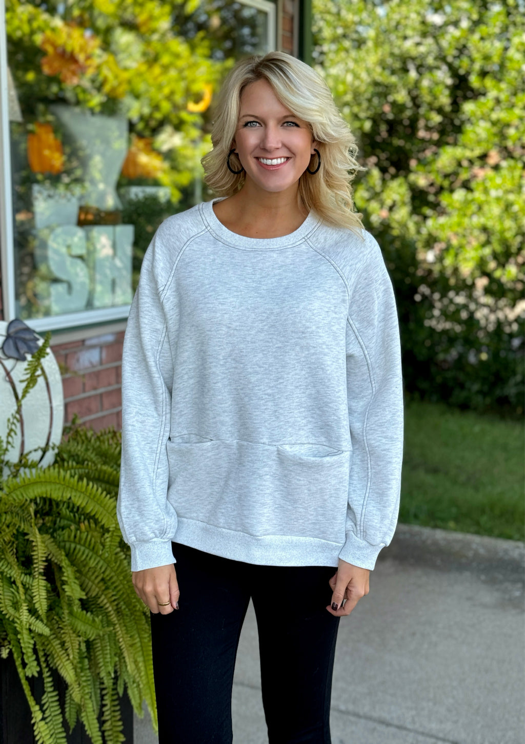 Heather Grey Sweatshirt with Double Pocket Details