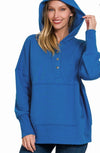 Blue Button Detail Hooded Pullover