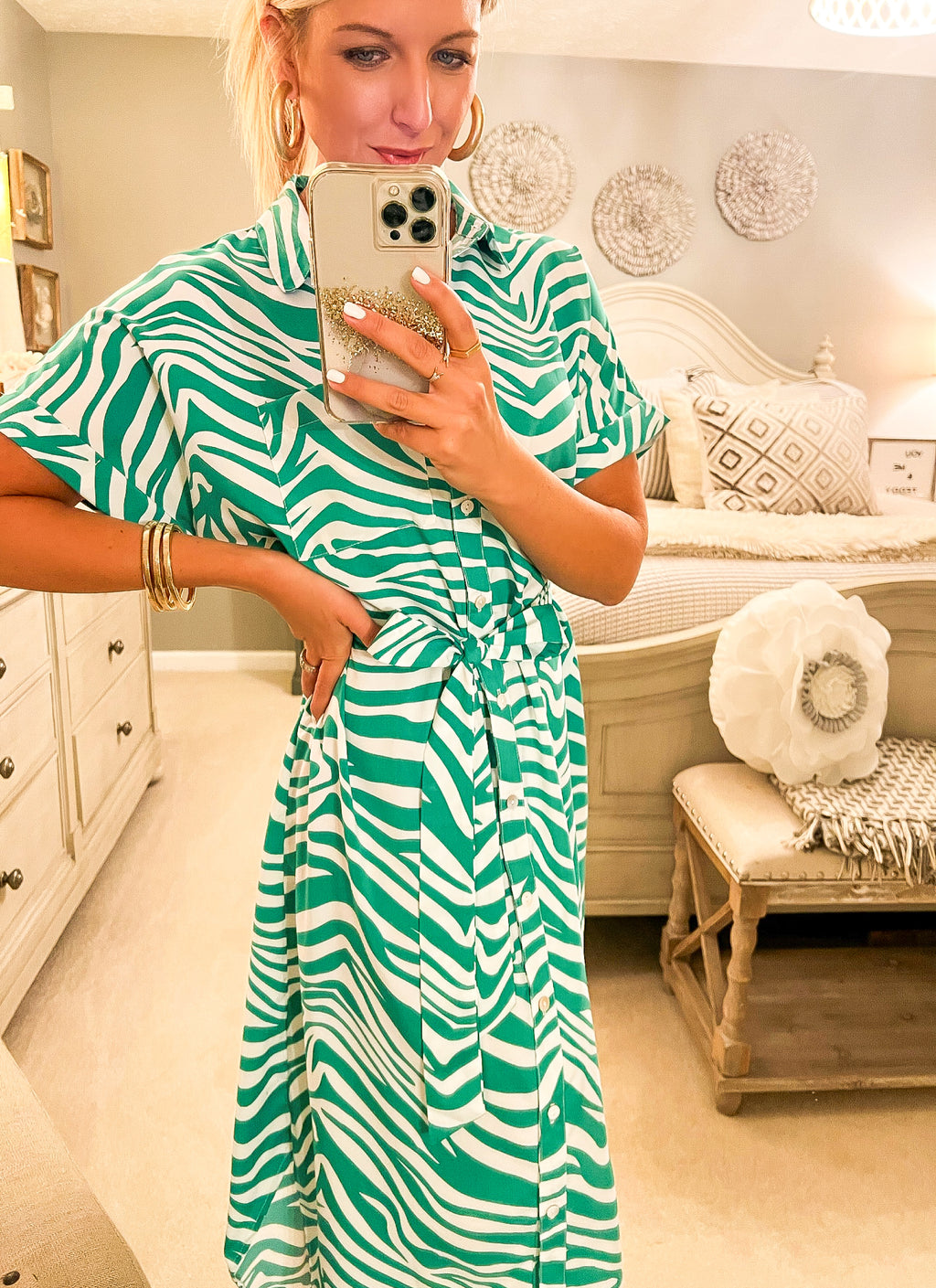 Green Zebra Print Midi Dress