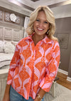 Printed Collared Shirt with Pearl Button Details