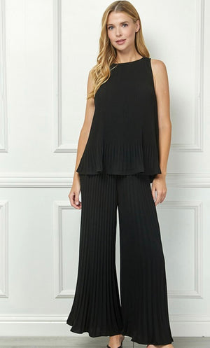 Black Pleated Sleeveless Top & Pant SET