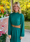 Emerald Green Mock Neck Midi Dress