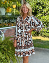 Brown Printed Border Detailed Dress