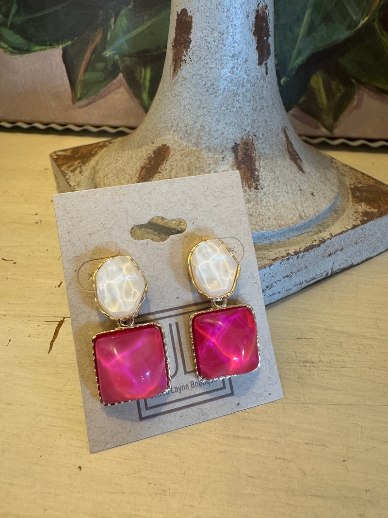 Geometric Pink & White Statement Earring