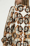 Brown Printed Border Detailed Dress