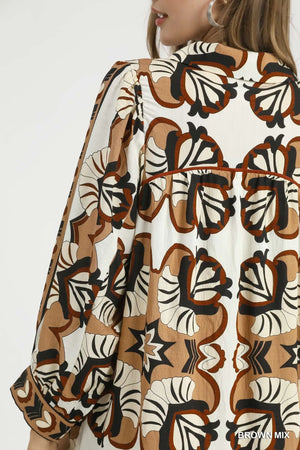 Brown Printed Border Detailed Dress