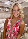 Pink Floral Sleeveless Midi Dress
