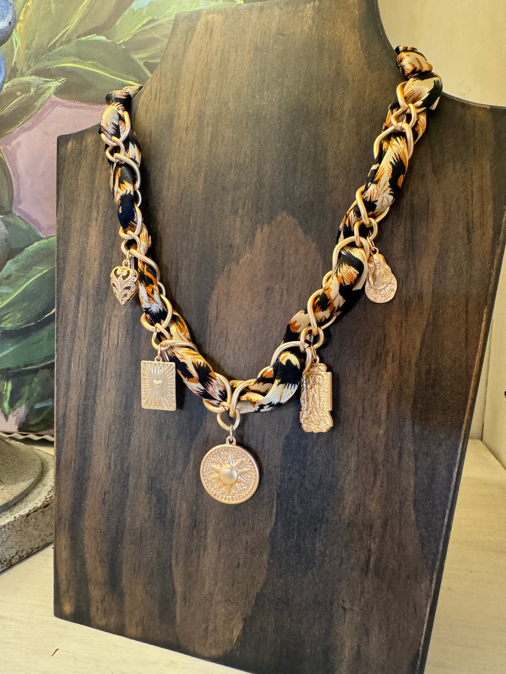Leopard Scarf Chain Necklace with Charms