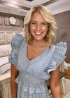 Blue Grey Ruffle Tiered Midi Dress