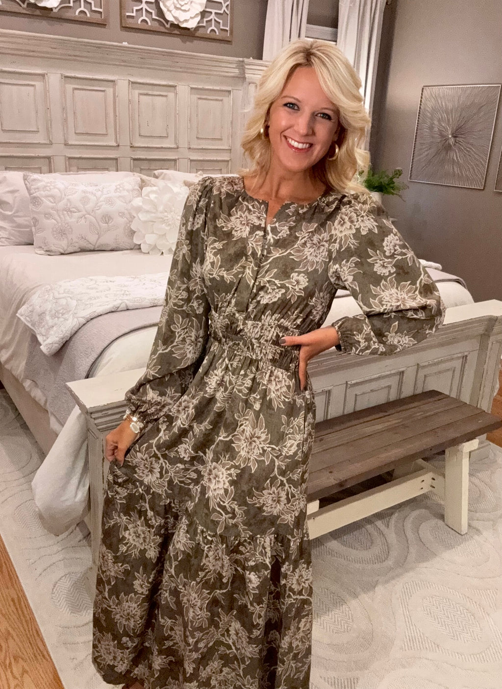 Floral Midi Dress with Cinched Waist